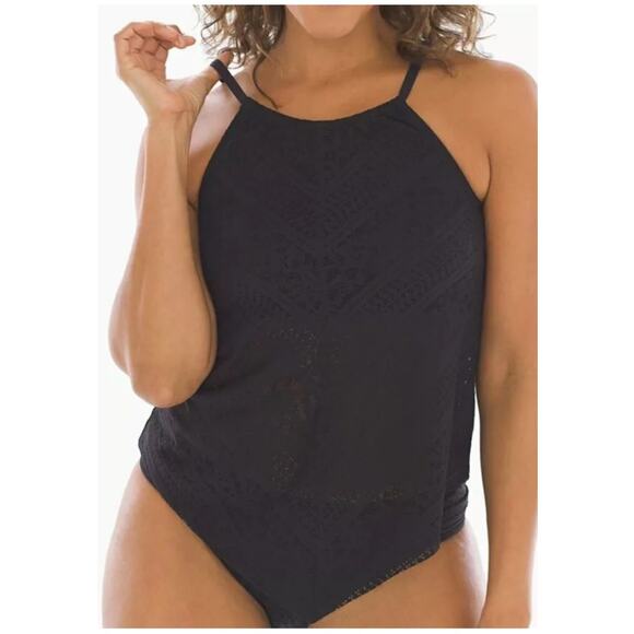 NWT! Bleu Rod Beattie Womens Black High Neck Crochet Tankini Top - Size 8 - Picture 1 of 11